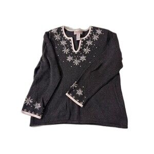 Vintage Tiara International Christmas Sweater Embroidered XL Ramie Cotton Blend